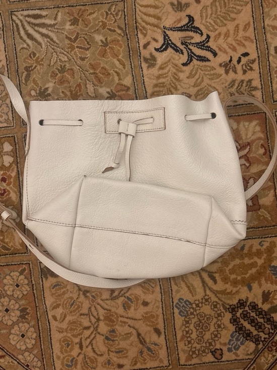 J. Crew Handbags - J Crew White Leather Drawstring Bucket Crossbody Bag